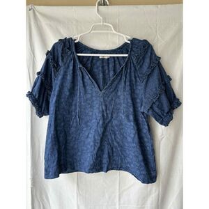 Faherty Bodhi Floral Raglan Sleeve Ruffle Top Size Small